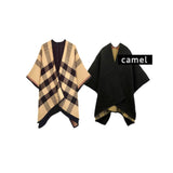 Reversible Plaid Check Pattern Buffalo Check Poncho Ruana