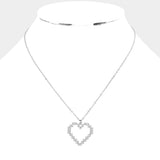 Rhinestone Embellished Open Heart Pendant Necklace
