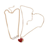 Rhinestone LOVE Message Enamel Heart Pendant Jewelry Set