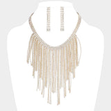 Rhinestone Metal Ball Chain Fringe Choker Necklace