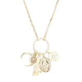 Rhinestone Moon Pinky Promise Virgin Mary Pendant Necklace