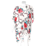 Rose Flower Chain Print Cover Up Kimono Poncho Beachwear