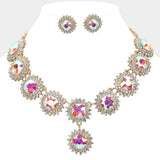 Round Glass Stone Cluster Link Evening Necklace