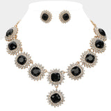 Round Glass Stone Cluster Link Evening Necklace