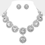 Round Glass Stone Cluster Link Evening Necklace
