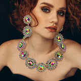 Round Oval Stone Accented Evening Necklace