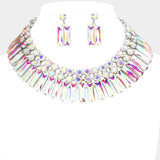 Round Rectangle Stone Cluster Evening Necklace