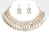 Round Rectangle Stone Cluster Evening Necklace