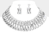 Round Rectangle Stone Cluster Evening Necklace