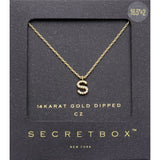 -S- Secret Box 14K Gold Dipped Cubic Zirconia Initial Monogram Pendant Necklace