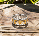 Classic 18K Gold Stainless Steel Star & Moon Ring