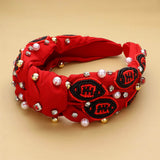 Seed Beaded Football Pearl Stone Cluster Embellished Knot Headband
