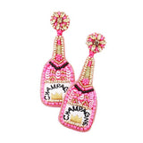 Sequin Beaded Embellished Crown Champagne Earrings