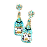 Sequin Beaded Embellished Crown Champagne Earrings