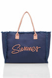 Sewn Rope Summer Letter Fringed Canvas Bag