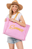 Sewn Rope Summer Letter Fringed Canvas Bag