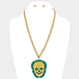 Skull rivet plate pendant necklace