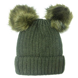 Women's Soft Knit Double Faux Fur Pom Beanie Hat