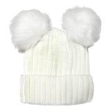 Women's Soft Knit Double Faux Fur Pom Beanie Hat
