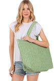 Solid Color Crochet Summer Straw Tote Bag