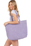Solid Color Crochet Summer Straw Tote Bag