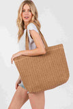 Solid Color Crochet Summer Straw Tote Bag