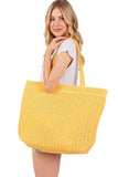 Solid Color Crochet Summer Straw Tote Bag