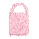 Solid Color Faux Fur Fringe Shoulder Bag