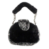 Solid Color Pattern Detailed Faux Fur Shoulder Bag