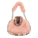 Solid Color Pattern Detailed Faux Fur Shoulder Bag