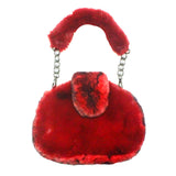 Solid Color Pattern Detailed Faux Fur Shoulder Bag
