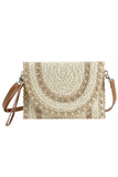 Stitch Detail Straw Clutch Crossbody Bag