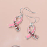 Stone Accent Enamel Pink Ribbon Dangle Earrings