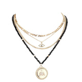 Stone Embellished Evil Eye Pendant Multi Layer Bib Necklace