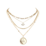 Stone Embellished Evil Eye Pendant Multi Layer Bib Necklace