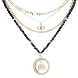 Stone Embellished Evil Eye Pendant Multi Layer Bib Necklace
