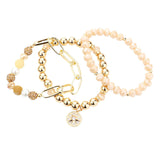 Stone Embellished North Star Charm Beaded Stretch Bracelets