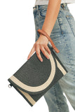 Straw Two Tone Envelope Crossbody Clutch Bag