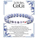 Blue and White Porcelain MAMA Beaded Bracelet