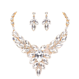 Teardrop Center Marquise Stone Cluster Necklace Earring Set