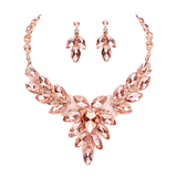 Teardrop Center Marquise Stone Cluster Necklace Earring Set