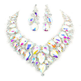 Teardrop Cluster Rhinestone Collar Necklace Earrings Set