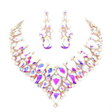 Teardrop Cluster Rhinestone Collar Necklace Earrings Set