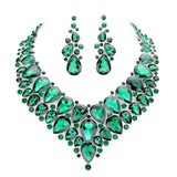 Teardrop Cluster Rhinestone Collar Necklace Earrings Set