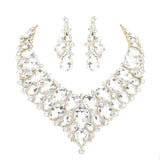 Teardrop Cluster Rhinestone Collar Necklace Earrings Set