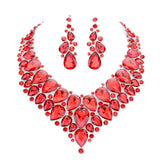 Teardrop Cluster Rhinestone Collar Necklace Earrings Set