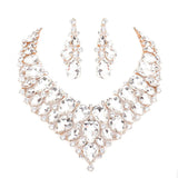 Teardrop Cluster Rhinestone Collar Necklace Earrings Set