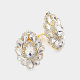 Women's Teardrop Crystal Cluster Clip on Evening Dangle Earrings