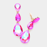 Women's Teardrop Glass Crystal Drop Evening Clip On Dangle Earrings