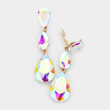 Women's Teardrop Glass Crystal Drop Evening Clip On Dangle Earrings